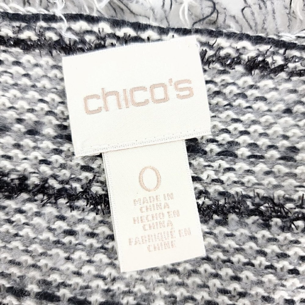 Chico's EUC Women's 0 Black White Laced Fringe Cardigan Cotton Blend Tweed - Picture 9 of 11